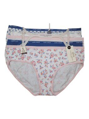 Laura Ashley Womens Tag-Free 5-Pack Cotton Spandex Panties XL Floral Solid Print